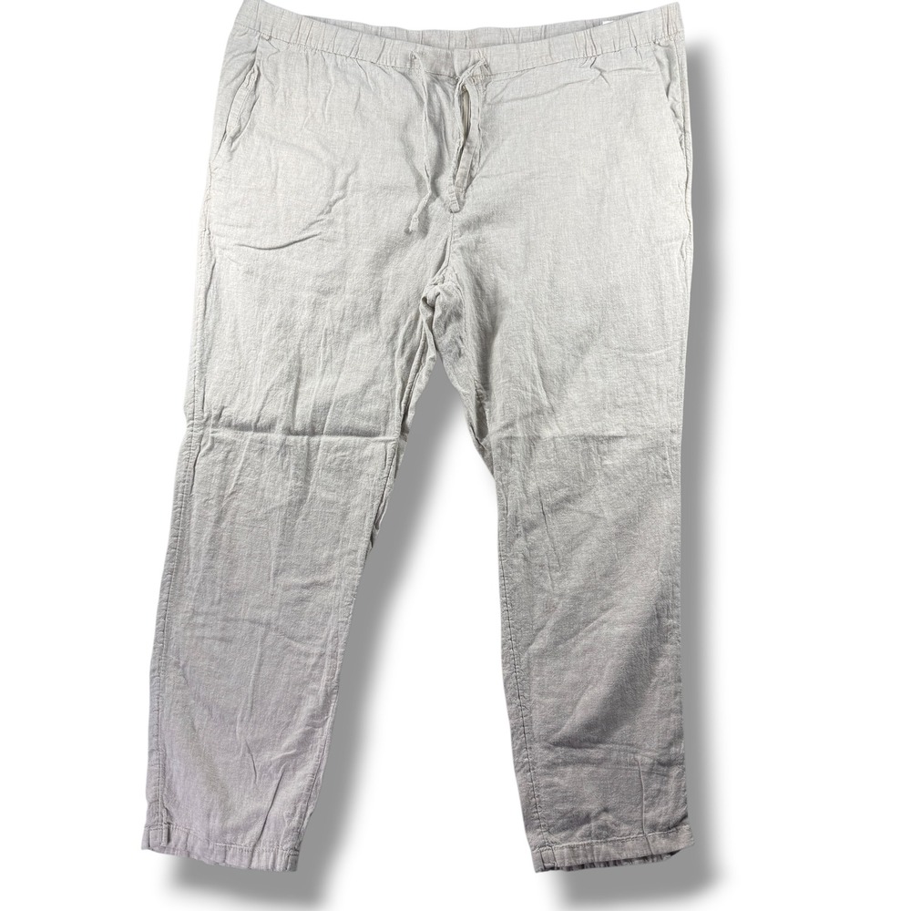 H&M Regular Fit Linen Blend Drawstring Pants Oatmeal Beige Womens XXL